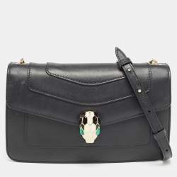 Pre Owned Bvlgari Black Leather Serpenti Forever Flap Chain Shoulder Bag