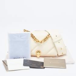 Pre Owned Bvlgari Ivory Quilted Leather Mini Serpenti Cabochon Crossbody Bag