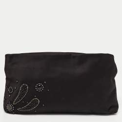 Pre Owned Bvlgari Black Satin Embellished Clutch