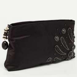Pre Owned Bvlgari Black Satin Embellished Clutch