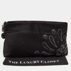 Pre Owned Bvlgari Black Satin Embellished Clutch