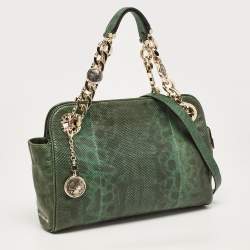 Bvlgari Green/Black Karung Leather Monete Chain Bag