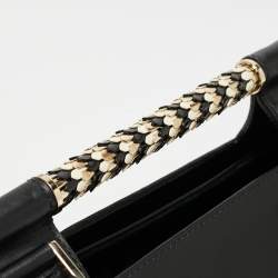 Pre Owned Bvlgari Black Leather and Leopard Print Calfhair Scaglie Serpenti Tote