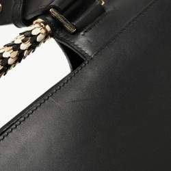 Pre Owned Bvlgari Black Leather and Leopard Print Calfhair Scaglie Serpenti Tote