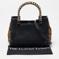 Pre Owned Bvlgari Black/Beige Leather and Calfhair Small Serpenti Scaglie Tote