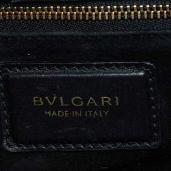 Pre Owned Bvlgari Black/Beige Leather and Calfhair Small Serpenti Scaglie Tote