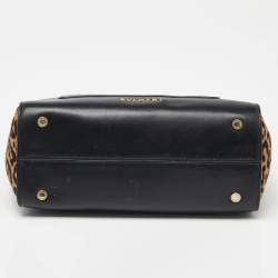 Pre Owned Bvlgari Black/Beige Leather and Calfhair Small Serpenti Scaglie Tote