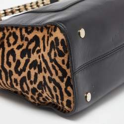 Pre Owned Bvlgari Black/Beige Leather and Calfhair Small Serpenti Scaglie Tote