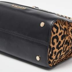 Pre Owned Bvlgari Black/Beige Leather and Calfhair Small Serpenti Scaglie Tote