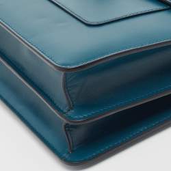 Pre Owned Bvlgari Teal Blue Leather Medium Serpenti Forever Top Handle Bag