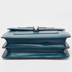 Pre Owned Bvlgari Teal Blue Leather Medium Serpenti Forever Top Handle Bag