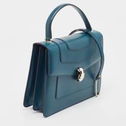 Pre Owned Bvlgari Teal Blue Leather Medium Serpenti Forever Top Handle Bag