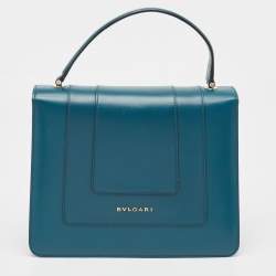 Pre Owned Bvlgari Teal Blue Leather Medium Serpenti Forever Top Handle Bag
