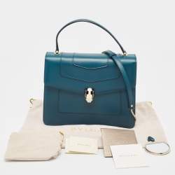 Pre Owned Bvlgari Teal Blue Leather Medium Serpenti Forever Top Handle Bag