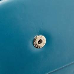 Pre Owned Bvlgari Teal Blue Leather Medium Serpenti Forever Top Handle Bag