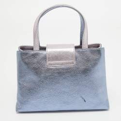 Pre Owned Bvlgari Metallic Blue/Pink Leather Mini Tote
