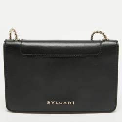 Pre Owned Bvlgari Black Leather Serpenti Forever Wallet on Chain