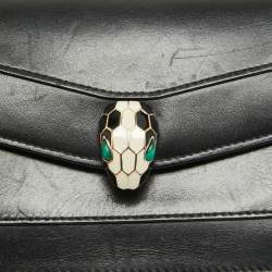 Pre Owned Bvlgari Black Leather Serpenti Forever Wallet on Chain