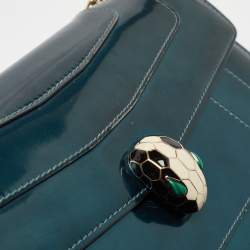 Pre Owned Bvlgari Green Patent Leather Medium Serpenti Forever Flap Shoulder Bag