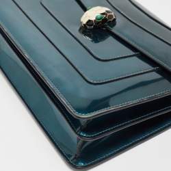 Pre Owned Bvlgari Green Patent Leather Medium Serpenti Forever Flap Shoulder Bag