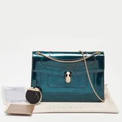 Pre Owned Bvlgari Green Patent Leather Medium Serpenti Forever Flap Shoulder Bag