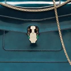 Pre Owned Bvlgari Green Patent Leather Medium Serpenti Forever Flap Shoulder Bag