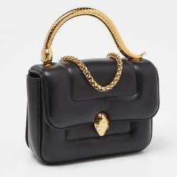 Pre Owned Bvlgari x Mary Katrantzou Black Leather Serpenti Metamorphosis Top Handle Bag