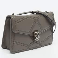 مملوكة مسبقًا Bvlgari Grey Leather Serpenti Studded Diamond Blast Shoulder Bag