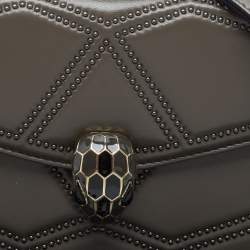 مملوكة مسبقًا Bvlgari Grey Leather Serpenti Studded Diamond Blast Shoulder Bag
