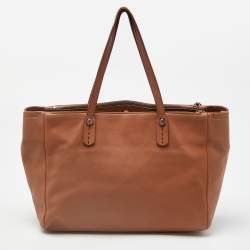 Pre Owned Bvlgari Brown Leather Double Zip Shopper Tote