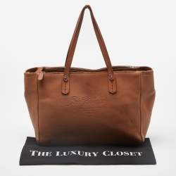Pre Owned Bvlgari Brown Leather Double Zip Shopper Tote