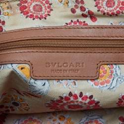 Pre Owned Bvlgari Brown Leather Double Zip Shopper Tote