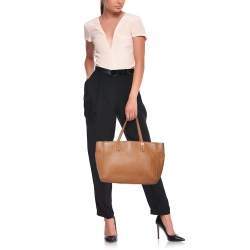 Pre Owned Bvlgari Brown Leather Double Zip Shopper Tote