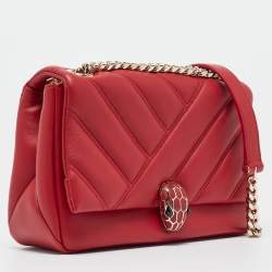 Pre Owned حقيبة كتف بلغاري سيربنتي كابوشون جلد أحمر مبطن صغيرة