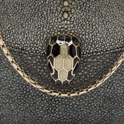 Pre Owned Bvlgari Grey Stingray and Leather Serpenti Forever Chain Clutch