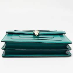 Pre Owned Bvlgari Green Leather Medium Serpenti Forever Flap Shoulder Bag
