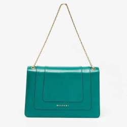 Pre Owned Bvlgari Green Leather Medium Serpenti Forever Flap Shoulder Bag