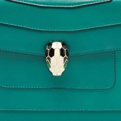 Pre Owned Bvlgari Green Leather Medium Serpenti Forever Flap Shoulder Bag