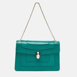 Pre Owned Bvlgari Green Leather Medium Serpenti Forever Flap Shoulder Bag