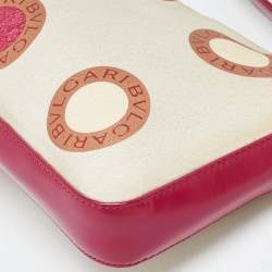 Pre Owned Bvlgari Pink/White Printed Satin and Leather Baguette Bag