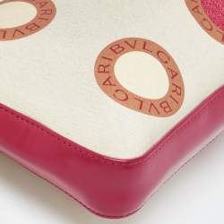 Pre Owned Bvlgari Pink/White Printed Satin and Leather Baguette Bag