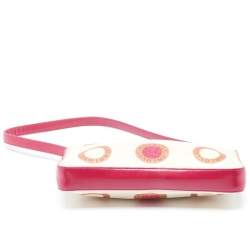 Pre Owned Bvlgari Pink/White Printed Satin and Leather Baguette Bag