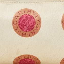 Pre Owned Bvlgari Pink/White Printed Satin and Leather Baguette Bag