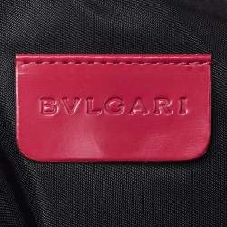 Pre Owned Bvlgari Pink/White Printed Satin and Leather Baguette Bag