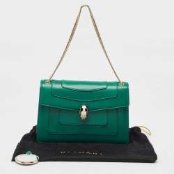 Bvlgari Green Leather Medium Serpenti Forever Shoulder Bag