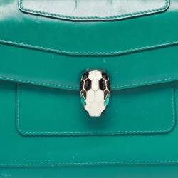 Pre Owned Bvlgari Green Leather Medium Serpenti Forever Flap Shoulder Bag