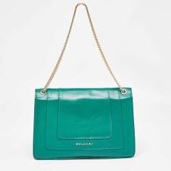Pre Owned Bvlgari Green Leather Medium Serpenti Forever Flap Shoulder Bag
