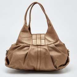 Bvlgari Beige Metallic Leather Chandra Satchel