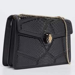 Bvlgari Black Python and Leather Medium Serpenti Diamond Blast Shoulder Bag