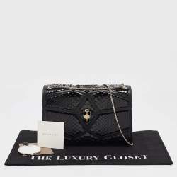 Bvlgari Black Python and Leather Medium Serpenti Diamond Blast Shoulder Bag